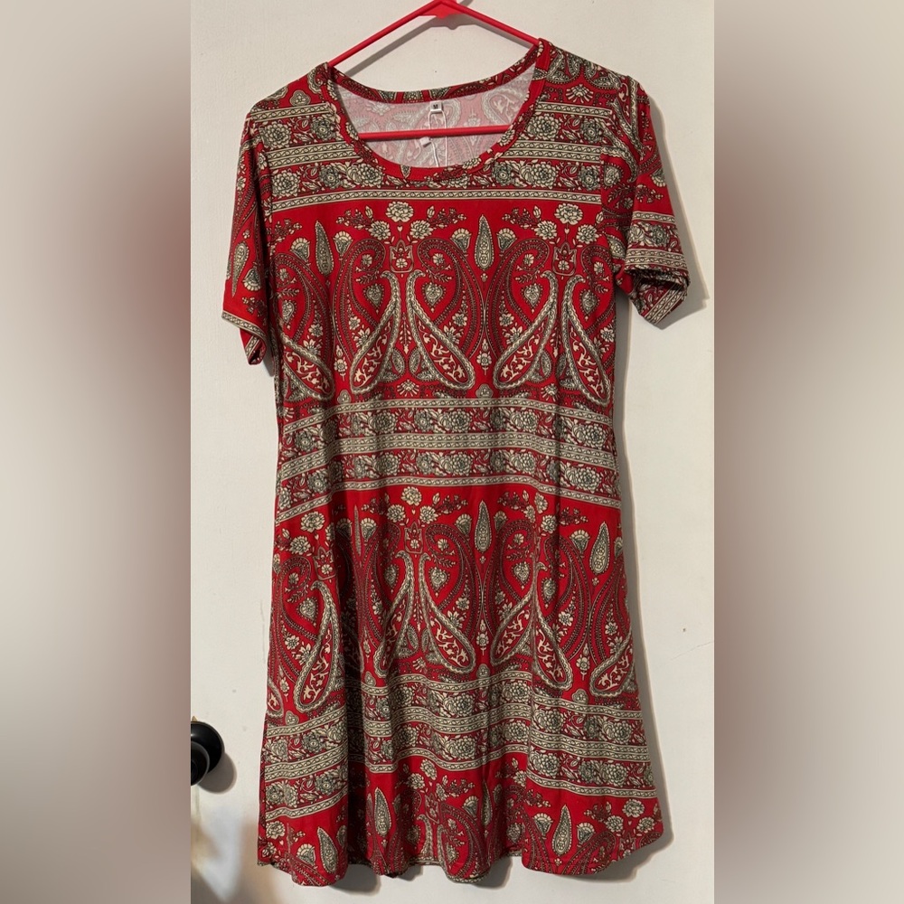 Red Paisley Short Sleeve Dress NWT
